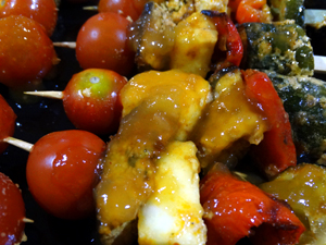 Tandoori vegetable and halloumi kebabs